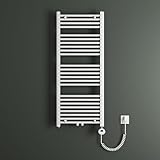 Mai & Mai Badheizkörper Elektrisch 60x120 cm Weiß, Handtuchwärmer für Strom, Seitenanschluss, Röhrenheizkörper Badheizung mit Heizstab 600W