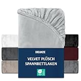 DREAMZIE Premium Frottee Spannbettlaken 140 x 200-160 x 200, Cashmere-Touch Bettlaken Jersey Fleece Spannbetttuch Laken, Silber-Grau