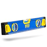 S&R Aluminium Wasserwaage - magnetisch mit 3 stoßfesten Libellen: Waagerechte/Senkrechte / 45 Grad, gut lesbare cm Skala, 0,5 mm/m präzise Genauigkeitsklasse 1, Anti-Stoß-Endkappen (40 cm)