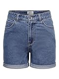 ONLY Damen Shorts high Waist 5-Pocket Design Knopfleiste Reißverschluss Kurze Bermudas, Farben:Blau-3, Größe:M