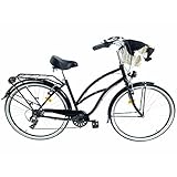 Davi Bianca Cruiser, Aluminium Fahrrad mit Weidenkorb, Damenfahrrad, Hollandfahrrad, Citybike, Fahrrad für Damen, Mädchen, Vintage, 28 Zoll Alu Räder, 7 Gang, Korb mit Polsterung Gratis! (Schwarz)