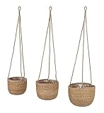 Seegras Blumenampel Natur 3er Set - 23, 20, 17 cm - Pflanztopf zum Hängen aus Naturmaterial - Hänge Blumentopf Pflanzen Halter mit Innenfolie