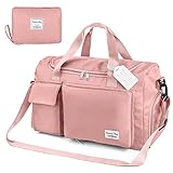 Flintronic 35L Faltbare Reisetasche Gepäcktasche Große Weekender Übernachtungstasche Urlaubstasche Wasserdicht Sporttasche für Herren Damen (mit 1 Gepäckanhänger) - Rosa