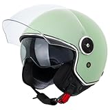 VINZ Tobia Jethelm mit Doppelvisier | Roller Helm Fashionhelm | In Gr. XS-XXL | Jet Helm mit Sonnenblende | ECE 22.06 Zertifiziert | Motorradhelm mit Visier | Erhältlich Mint
