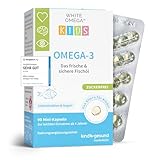 Omega 3 Kinder - Vergleichssieger 2025-518 mg Fischöl mit 293 mg DHA und 173 mg EPA - zuckerfrei - kein Fischgeschmack - leicht zu schlucken - Fischöl Kapseln - 90 Mini Kapseln - White Omega Kids