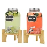 2 Stück 4L Getränkespender Aus Glas Mit Zapfhahn, Ständer Und Edelstahlhahn - Für Partys, Cocktails, Saft, Wasser Und Getränke