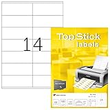 TopStick 8733 Universal Etiketten, 100 Blatt, 105 x 41 mm, 14 pro A4 Bogen, 1400 Stück, selbstklebend, bedruckbar, matt, blanko Papier Klebeetiketten Aufkleber, weiß