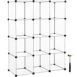 SONGMICS Schuhregal, Regalsystem, Steckregal, Set aus 12 Würfeln, DIY Regal, stapelbar, aus PP-Kunststoff, als Garderobe, für Schlafzimmer, Büro, 31 x 93 x 123 cm, weiß LPC34L
