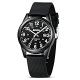 LN LENQIN Herren Analog Uhren 30M Wasserdicht Feld Uhren mit Silikon-Bänder für Männer Licht einfache militärische Uhren mit Datum -Schwarz
