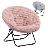 HollyHOME Rund Sessel Relax Sessel Klappstuhl Sessel Wohnzimmer, Sessel Schlafzimmer Mondstuhl Gemütlicher Ohrensessel Rund Stuhl Lesesessel Plüsch, Plüsch Rosa