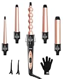 5 in 1 Lockenstab Set, Ohuhu Lockenstäbe 9 to 32 mm mit Verschiedenen Aufsätzen für Große und Kleine Locken, Handschuhe & 2 Clips, Einstellbare Temperatur, Keramikbeschichtung, Geschenke für Frauen