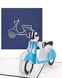 Grußkarte Motorroller - blau - 3D Pop Up Karte Motorroller, Geburtstagskarte, Grußkarte 3D, Geschenk zum Führerschein, Führerschein Geschenk, Italienkarte