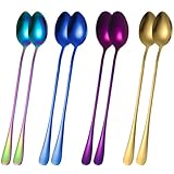 8 Stück Latte Macchiato Löffel, Lange Löffel Für Eiskaffee Und Milchshakes, Bunte Farben Ideal Als Geschenk, 19,2 cm Länge