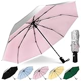 HEXSOLID Regenschirm mit UV-Schutzfaktor 50+, kompakter Regenschirm für Sonne, wasserdicht und windabweisend, Sonnenschutz, automatisches Öffnen, Schließen (Silber/Rosa, 46inch)