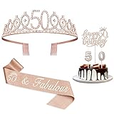 50. Geburtstag, Dekoration für Damen, Schärpe zum 50. Geburtstag, Krone/Diadem, Kerzen, Kuchenaufsätze. Geschenke zum 50. Geburtstag für Frauen, 50. Geburtstag als Party-Dekoration