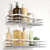 Duschablage Ohne Bohren 2 Stück Duschregal Duschkorb Badezimmer Organizer Badezimmer Regal Badregal Shampoo Halterung Dusche Küche Bathroom Rrganizer mit 2 Klebeflächen Silber