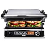 alpina Kontaktgrill - Optigrill 2100W - Sandwich Maker - Panini Grill - Multigrill für Gemüse, Brot und Fleisch - Tischgrill mit Antihaftbeschichtung - Intelligente Kochmodus - BPA-Frei - Schwarz