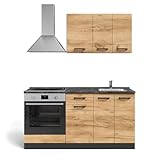 Vicco Singleküche R-Line, Goldkraft Eiche/Anthrazit, 160 cm mit Herdumbauschrank ohne Arbeitsplatte