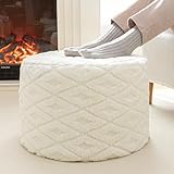 Runder Hocker, 50,8 x 50,8 x 35,6 cm, Boho, Heimdekoration, Boden-Pouf, Ottomane, Fußstütze für Couch, Sofa, Sitzsack, Ottomane, Stühle, Wohnzimmer, Schlafzimmer (Milch)