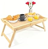 Betttablett klappbar groß Bambus Frühstückstablett fürs Bett Serviertablett mit Beinen Tablett Essenstablett