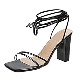 Meaunzyl Damen-Sandalen mit bequemem Absatz, Zehenschuhe, Knöchelriemen, für Hochzeit, Party, offen, mit hohem Absatz, Plateau-Sandalen für Partys, Hochzeiten, Abendschuhe, Schwarz , 37 EU