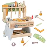 Kinder Holz Werkzeugbank Werkbank ab 2 3 4 5 6 Jahre mit 34 Werkzeuge und Zubehör, Kinder Werkzeugkoffer, Holzspielzeug ab 1 2 3 Jahre, Geburtstag Geschenk Junge Mädchen 6 7 8 9 Jahre
