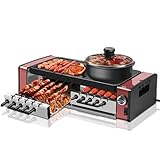 Elektrische Grillplatte, 1800 W, rauchfreies Grillen, Backen und Shabu-Shabu integriert, unabhängige Temperaturregelung, zum Grillen, Braten, Suppe