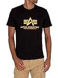 Alpha Industries Herren Basic Print T-Shirt, Black/Neon Orange, L