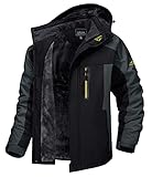 MAGCOMSEN Skijacke Herren Warm Fleece Trekking Jacke Winter Berg Jacke Camping Wanderjacke Herren Trekkingjacke Outdoor Kapuzenjacke für Camping Sports Schwarz-Grau 3XL