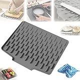 Abtropfmatte Silikon,Auslaufsicherer Arbeitsplattenschutz Aus Silikon – Hitzebeständige Und rutschfeste Matte für Tropffreien Abtrocknen,Abtropfmatte Spüle für Küchenspüle Silikon-Abtropfmattes (Grau)