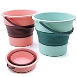 WYYFXY® 2 Stück Falteimer 5L Eimer Faltbar Putzeimer 5 Liter Kübel Collapsible Bucket Wascheimer mit Griff für Strand Angeln Camping Hikenture Reisen Auto (Grün und Rosa)