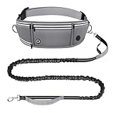Looxmeer Joggingleine Hunde mit Bauchgurt, Freihändig Hundeleine für Große und Mittelgroße Hunde mit Dual Griffe, Reflektierende Laufleine Bauchgurt Hundeleine zum JoggenLaufen, 1.6-2.2M, Grau