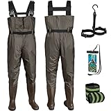 Croch Wathose für Herren Damen Anglerhose Wasserdicht PVC Nylon mit Gummi Watstiefel Größe 38-47 Perfekt Watthose und Angelhose (Braun, 41)