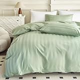 KEAYOO Satin Bettwäsche mit Streifen - aus Baumwolle Weich, atmungsaktiv und mit Reißverschluss (Grün, 135x200cm+80x80cm)