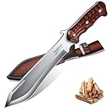 Japaknives Machete Scharf Echt Survival Messer aus M390 Stahl Großes Outdoor Messer Full Tang Bushcraft Messer mit 5mm Klingenrücken Jagdmesser Feststehende Klinge Bushmesser für Garten Camping