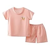 LOIJMK Kinder Eisseide Kurzarm Set Muster Outfit Heimkleidung Anzug Und Mädchen Schlafanzug Klimaanlage Anzug Set Junger Geschenke (Orange, 18-24 Months)