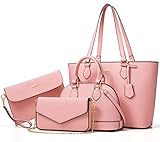 Bagsure Handtasche Damen Schultertasche Handtaschen Tragetasche Damen 4-teiliges Set für Büro Schule Einkauf Reise Geschenk (Rosa)