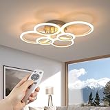 RUYI Modern LED Deckenleuchte Dimmbar mit Fernbedienung 6-Ring Deckenleuchte 72W 6400LM, Deckenlampe für Wohnzimmer, Schlafzimmer, Küche, Flur, Balkon, Esszimmer, Weiß, 2700-7000K