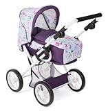 Bayer Chic 2000 - Puppenwagen Leni, 2in1 Kombipuppenwagen mit herausnehmbarer Tragetasche, Kinderwagen für Puppen bis 46 cm Größe, Flowers lila, 64 x 37 x 68 cm