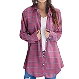 Damen Weiches Gestrick Karierte Bluse Langarm 3/4 Roll Up Ärmel Hemdbluse Button-down Leinenhemd Oberteile Karierte Blusen Top Bluse Damen,Größen Leinen Kleidung Musselin Hemd