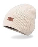 Levi's Unisex-Erwachsene All Season Comfy Leather Logo Patch Cuffed Hero Beanie-Mütze, Cremefarben, Einheitsgre