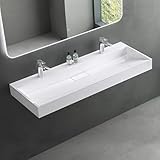 Mai & Mai Waschbecken Weiß Aufsatzwaschbecken Hängewaschtisch inkl. Ablaufgarnitur Mineralguss Rechteckig Waschplatz 2-Armaturenloch Breite: 120cm