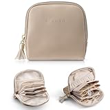 Vlando Schmuckkästchen Reise, Schmuckbeutel mit Fransen, 6-lagige Reise Jewelry box für Damen Mädchen, Münzbeutel, Schmuck Reiseetui aus Kunstleder, Ohrring, Halsketten,Uhren aufbewahrung,Milchkaffee