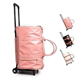 Trendfetchus Foldable Travel Bag 2.0 with Wheels, Waterproof Large Capacity Pu Leather Foldable Garment, for Travel (Pink)