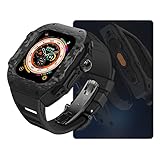 SCHIK Luxus-Modifikationsset für Apple Watch Ultra 49 mm, Carbonfaser-Gehäuse, Fluorkautschuk-Uhrenarmband-Set, für iWatch 8, 7, 6, 5, 4, SE, 45 mm, 44 mm, Upgrade-Ersatz, 44mm, Achat