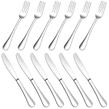 Joyfair Steakbesteck Set, 12-teilig Edelstahl Tafelmesser und Tafelgabeln, Steak Besteck Set für 6 Personen, Messer und Gabeln für Haus/Restaurant, Hochglanzpoliert & Spülmaschinenfest