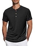 TARAINYA Henley Shirt Herren Baumwolle T-Shirt Kurzarm Sommer Männer mit Knopfleiste Schwarz XL