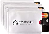 OW-Travel TÜV geprüfte RFID Schutzhülle Kreditkarten Schutz NFC Schutzhüllen, Reisepasshülle Reisezubehör für Kreditkarte Personalausweis EC Bankkarten VisaAusweis: 5 Kartenschutz Silber