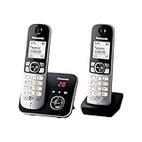 Panasonic KX-TG6822GB DECT Schnurlostelefon mit Anrufbeantworter (strahlungsarm, Eco-Modus, GAP Telefon, Festnetz, Anrufsperre, DUO) schwarz