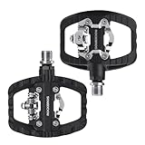 ROCKBROS Fahrradpedale Doppelfunktion, Klickpedale SPD und Flat Pedale rutschfeste, Klampen-Set Inklusive, Leichte Nylon Große Auflagefläche 9/16 Zoll Pedale für MTB, Gravel Bike, Rennrad